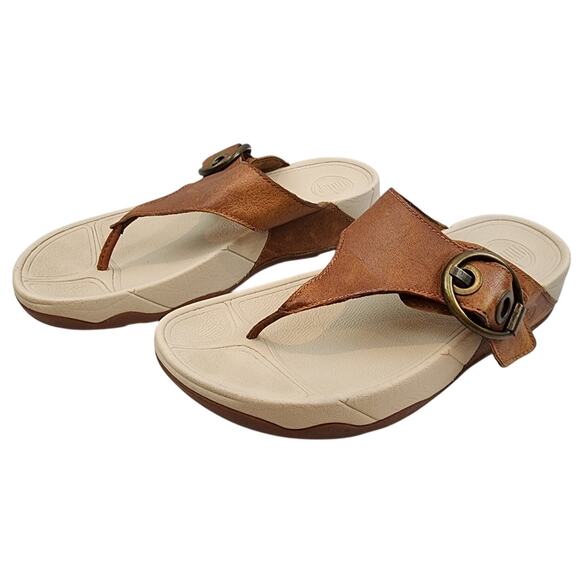 Flipflop Hooper 125-113 Toffee Tan Leather Thong Sandal Womens Sz 8–Gently Used - Picture 2 of 7